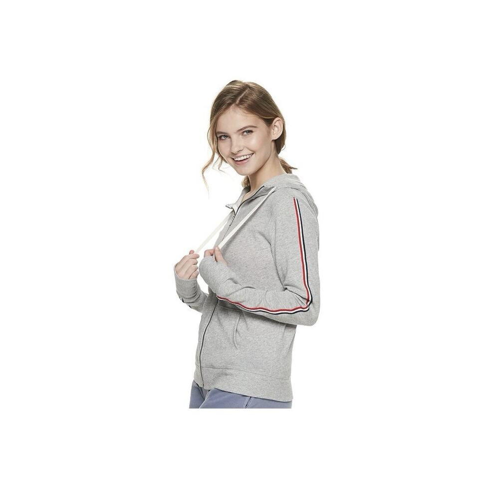 SO Gray Heather Stripe Solid Lightweight Full Zip Up Hoodie Jacket Size XS
